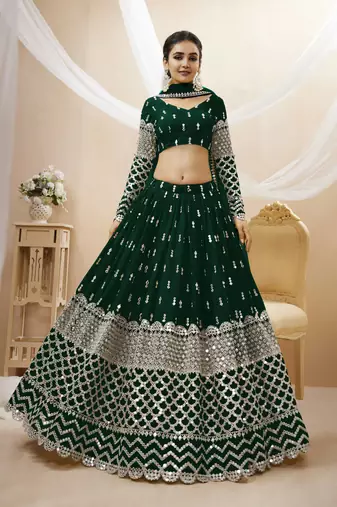 Green Zari And Sequins Embroidered Georgette Designer Lehenga Choli