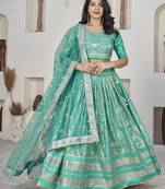 Sea Green Color Dola Jacquard Zari Work Silk Semi-Stitched Lehenga Choli
