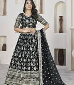 Black Color Dola Jacquard Zari Work Silk Semi-Stitched Lehenga Choli