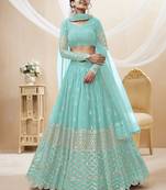  Sky Blue Zari And Sequins Embroidered Georgette Lehenga Choli And Dupatta