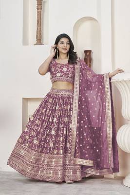 Rosy Brown Color Dola Jacquard Zari Work Silk Semi-Stitched Lehenga Choli 2