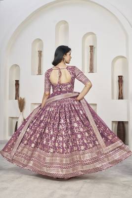 Rosy Brown Color Dola Jacquard Zari Work Silk Semi-Stitched Lehenga Choli 3