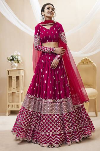 Provocative Hot Pink Zari And Sequins Embroidered Georgette Lehenga Choli For Party