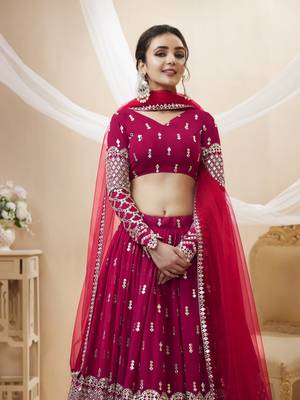 Provocative Hot Pink Zari And Sequins Embroidered Georgette Lehenga Choli For Party 2