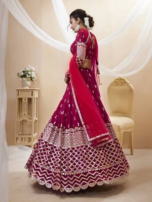 Provocative Hot Pink Zari And Sequins Embroidered Georgette Lehenga Choli For Party 3