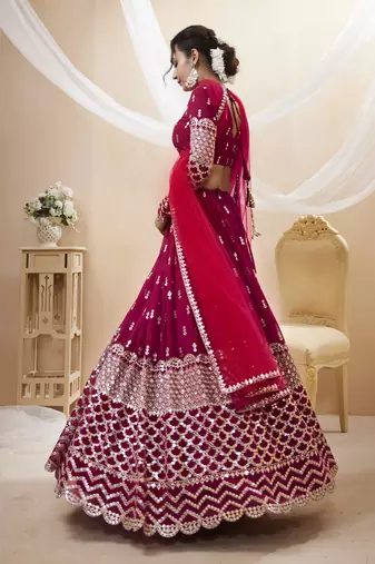 Provocative Hot Pink Zari And Sequins Embroidered Georgette Lehenga Choli For Party
