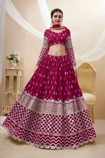 Provocative Hot Pink Zari And Sequins Embroidered Georgette Lehenga Choli For Party