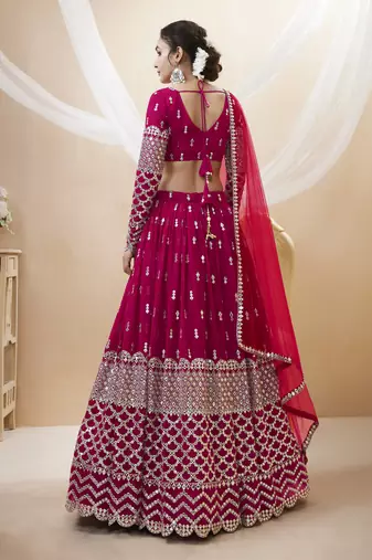 Provocative Hot Pink Zari And Sequins Embroidered Georgette Lehenga Choli For Party