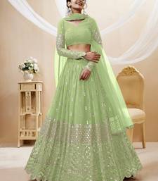 Pista Green Zari And Sequins Embroidered Georgette Indian Lehenga Choli Design
