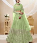 Pista Green Zari And Sequins Embroidered Georgette Indian Lehenga Choli Design