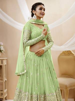 Pista Green Zari And Sequins Embroidered Georgette Indian Lehenga Choli Design 3