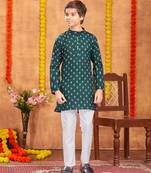 Aarika boys ethnic wear dark green colour solid kurta pyjama set