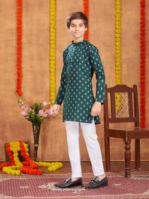Aarika boys ethnic wear dark green colour solid kurta pyjama set 3
