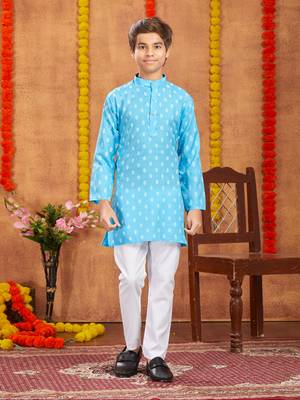 Aarika boys ethnic wear turquoise colour solid kurta pyjama set 1