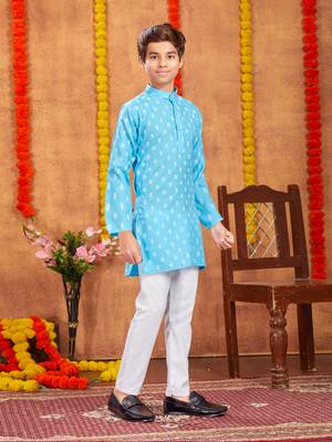 Aarika boys ethnic wear turquoise colour solid kurta pyjama set 2