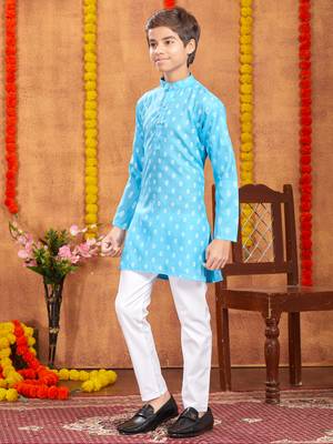 Aarika boys ethnic wear turquoise colour solid kurta pyjama set 3