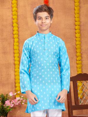 Aarika boys ethnic wear turquoise colour solid kurta pyjama set 5