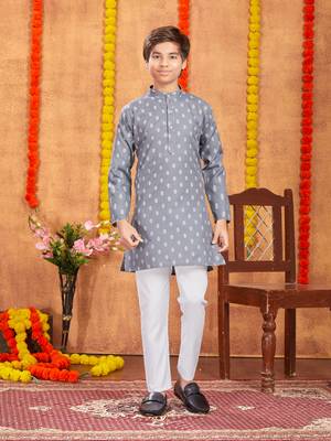 Aarika boys ethnic wear grey colour solid kurta pyjama set 1