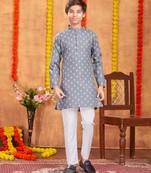 Aarika boys ethnic wear grey colour solid kurta pyjama set