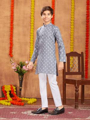 Aarika boys ethnic wear grey colour solid kurta pyjama set 3
