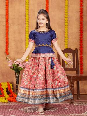Aarika girls ethnic wear navy blue colour beads hand embroidery lehenga choli set 1