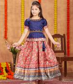 Aarika girls ethnic wear navy blue colour beads hand embroidery lehenga choli set