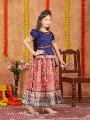 Aarika girls ethnic wear navy blue colour beads hand embroidery lehenga choli set 2