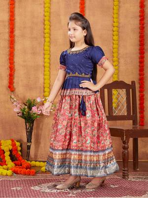 Aarika girls ethnic wear navy blue colour beads hand embroidery lehenga choli set 3