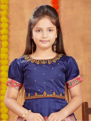 Aarika girls ethnic wear navy blue colour beads hand embroidery lehenga choli set 5
