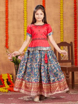 Aarika girls ethnic wear red colour beads hand embroidery lehenga choli set 1