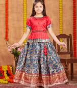 Aarika girls ethnic wear red colour beads hand embroidery lehenga choli set