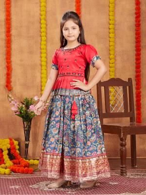 Aarika girls ethnic wear red colour beads hand embroidery lehenga choli set 3