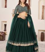 Green Zari Sequins Embroidered Georgette indian wedding mehandi fuction wear lehenga choli