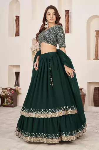 Green Zari Sequins Embroidered Georgette indian wedding mehandi fuction wear lehenga choli