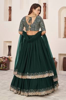 Green Zari Sequins Embroidered Georgette indian wedding mehandi fuction wear lehenga choli 5
