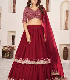 Red Zari Sequins Embroidered Georgette Lehenga Choli For Wedding