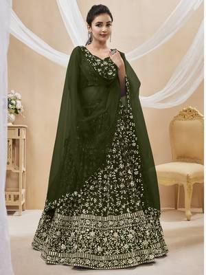 Green Zari Sequins Embroidered Georgette Lehenga Choli For Wedding 1