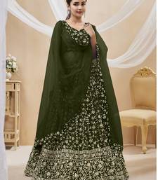 Green Zari Sequins Embroidered Georgette Lehenga Choli For Wedding