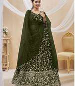 Green Zari Sequins Embroidered Georgette Lehenga Choli For Wedding