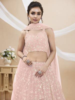 Pink Zari Sequins Embroidered Georgette Lehenga Choli For Wedding 2