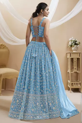 Sky Blue Georgette Embroidered Lehenga Choli