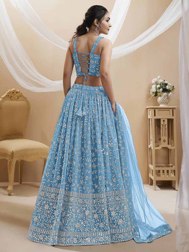 Sky Blue Georgette Embroidered Lehenga Choli