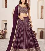 Maroon Zari Sequins Embroidered Georgette fabric indian designer wedding lehenga choli