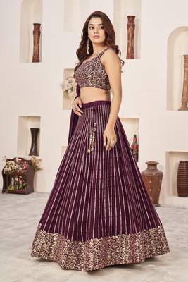 Maroon Zari Sequins Embroidered Georgette fabric indian designer wedding lehenga choli 3