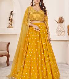 Yellow Zari Sequins Embroidered Georgette indian wedding lehenga dress latest design