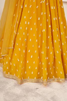 Yellow Zari Sequins Embroidered Georgette indian wedding lehenga dress latest design 5