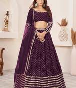 Wine Zari Sequins Embroidered Georgette Designer Wedding Lehenga Choli