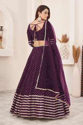 Wine Zari Sequins Embroidered Georgette Designer Wedding Lehenga Choli 4