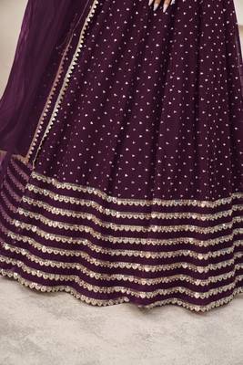 Wine Zari Sequins Embroidered Georgette Designer Wedding Lehenga Choli 5
