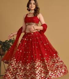 Red Zari Sequins Embroidered Georgette Designer Wedding Lehenga Choli